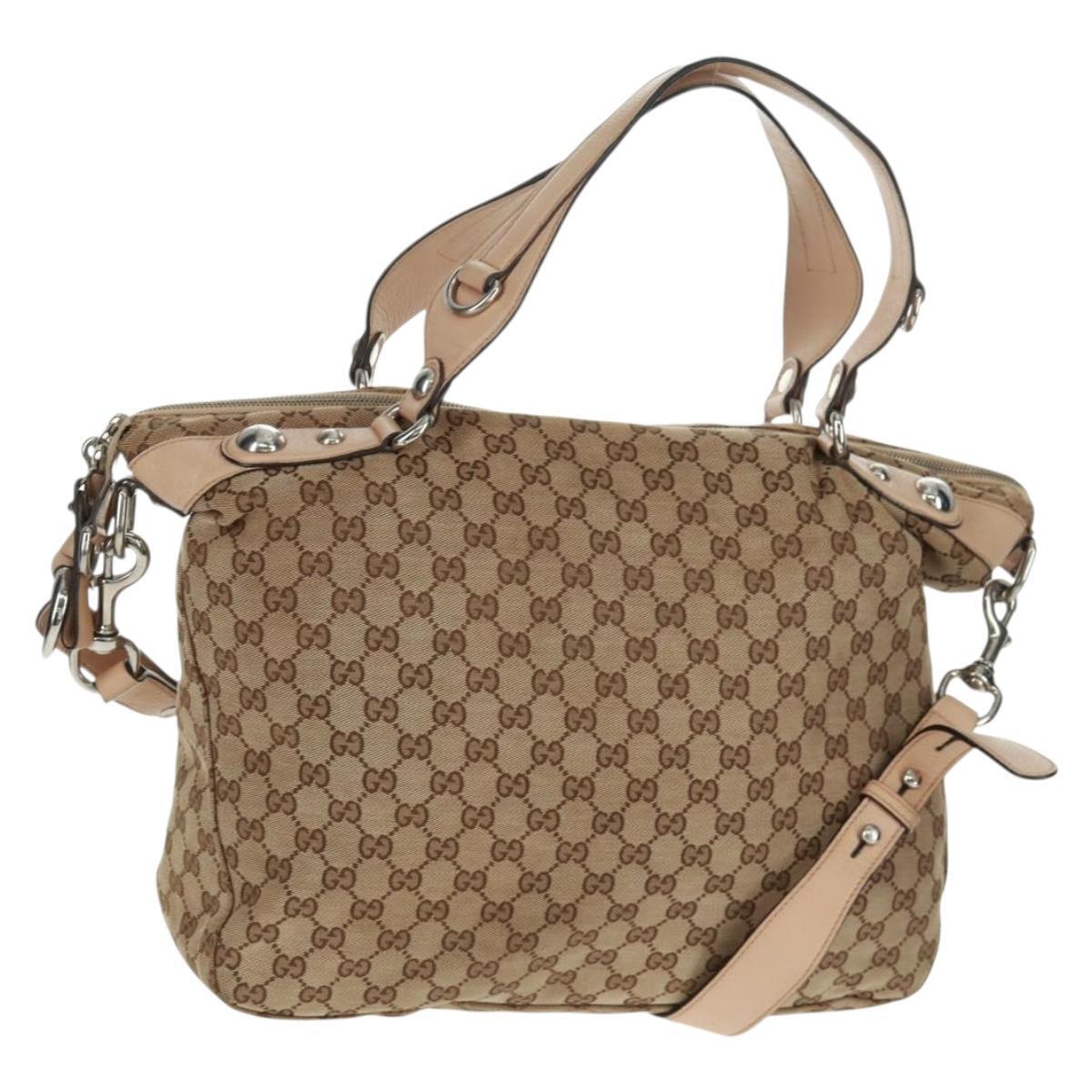 Gucci Gg Canvas Tote Bag 2way Beige Silver 232949 Auth Ep12524